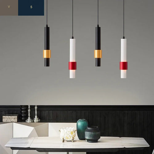 Lamp Modern LED Pendant Light Fixtures, 1-Light Adjustable Cylindrical Ceiling Hanging Light, Black And White Finish Mini Penda - vue 3 sur 14