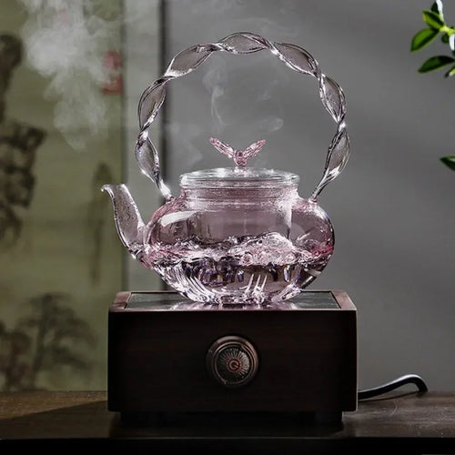 Théière verre borosilicate poignée articulée fonction papillon - vue 5 sur 6
