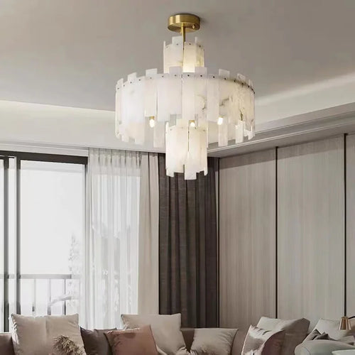 lustre suspension élégant en marbre naturel led postmoderne pour villa - vue 7 sur 14