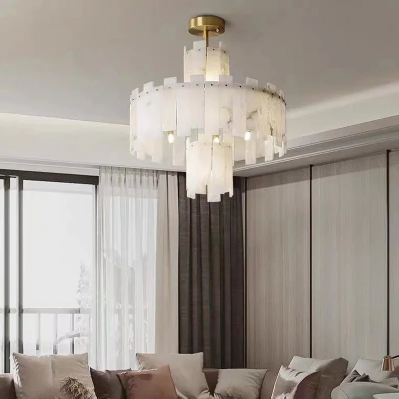 lustre suspension élégant en marbre naturel led postmoderne pour villa - vue 6 sur 14