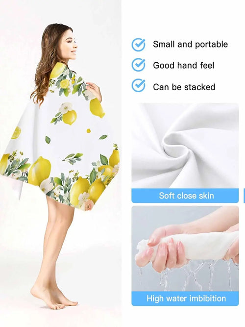 serviette de bain microfibre citron floral plage absorbante - vue 4 sur 6