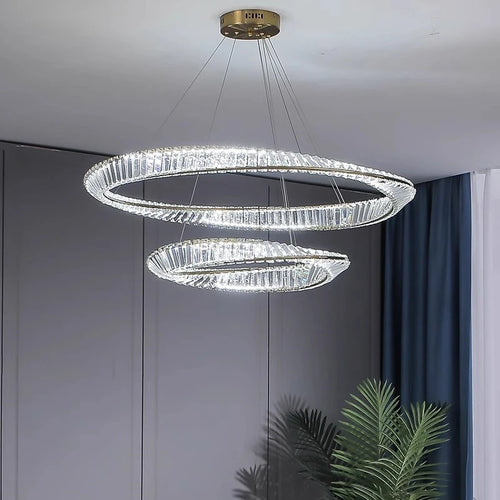 LustreSalon moderne Led K9 Dimmable de luxe or anneau irrégulier cristal - vue 3 sur 17