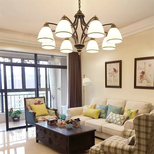 lustre vintage en fer et bronze style loft avec abat jour en verre - vue 6 sur 14