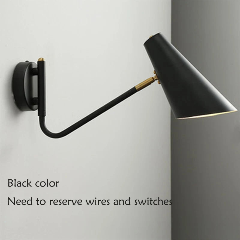 Applique murale rétro réglable interrupteur noir or led e27