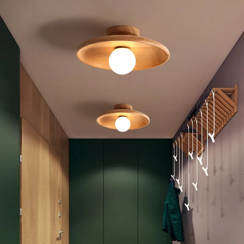 Plafonnier nordique plafonnier rond en bois pour vestiaire chambre salle d'étude couloir enfant maison intérieur éclairage de haute qualité - vue 4 sur 10