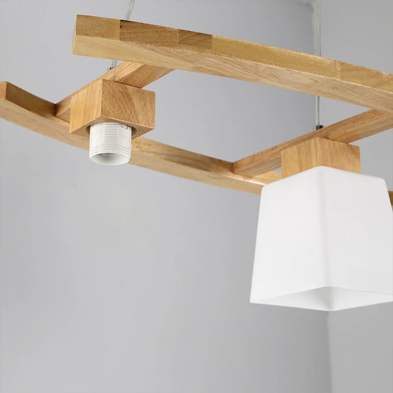 lustre en bois créatif suspendu trois têtes pour restaurant café - vue 4 sur 7