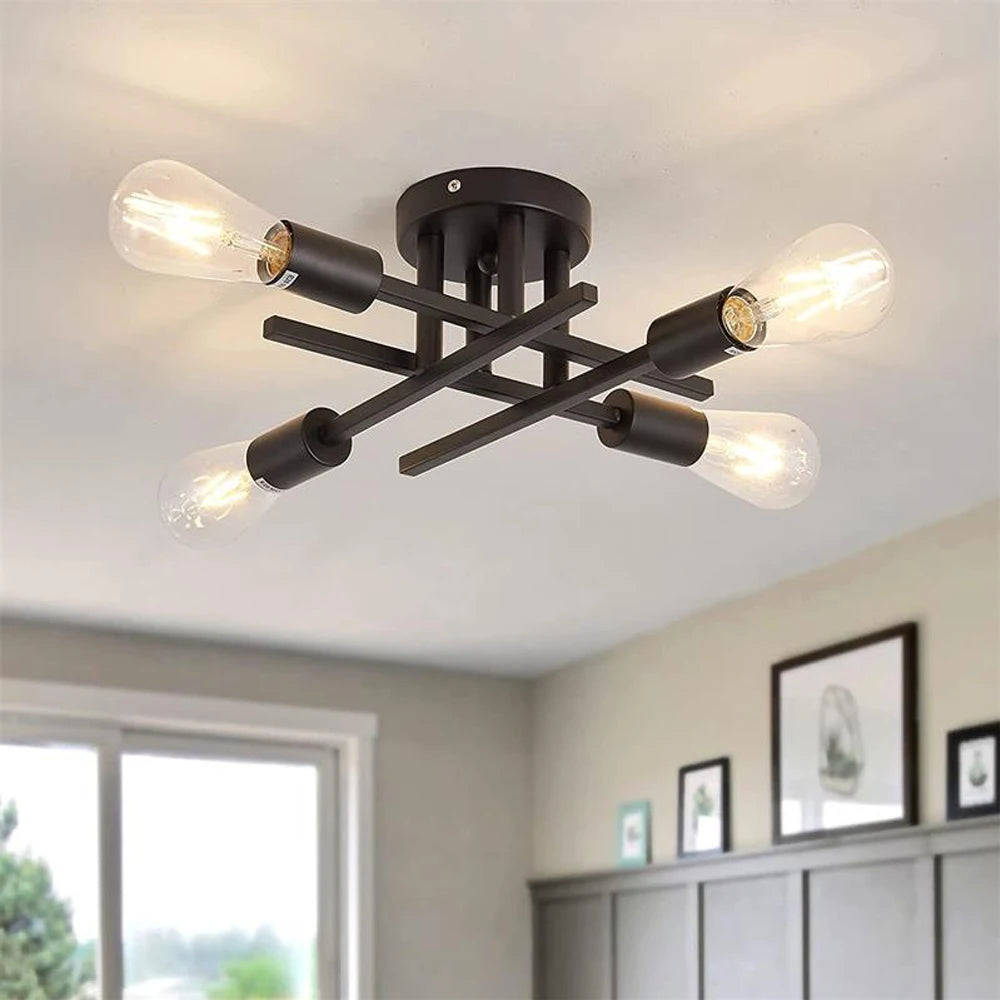 lustre spoutnik vintage à tiges multiples en fer moderne - vue 2 sur 9
