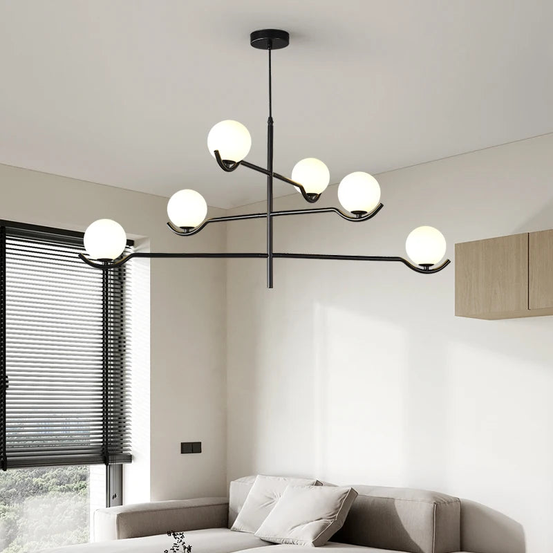 lustre design moderne en verre avec structure métallique - vue 3 sur 9