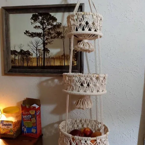 paniers muraux en corde de coton avec glands en macramé - vue 7 sur 7