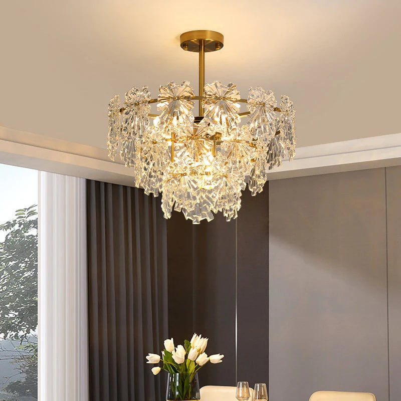 lustre moderne en cristal avec fleurs luminaire suspendu - vue 4 sur 9