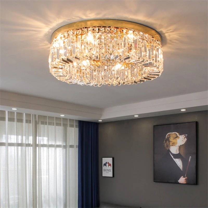 lustre en cristal moderne doré argenté à led pour décoration intérieure - vue 2 sur 16
