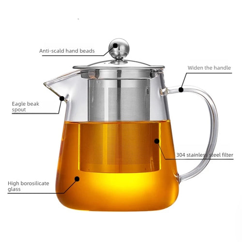 Théière verre borosilicate infuseur amovible acier kungfu - vue 3 sur 11