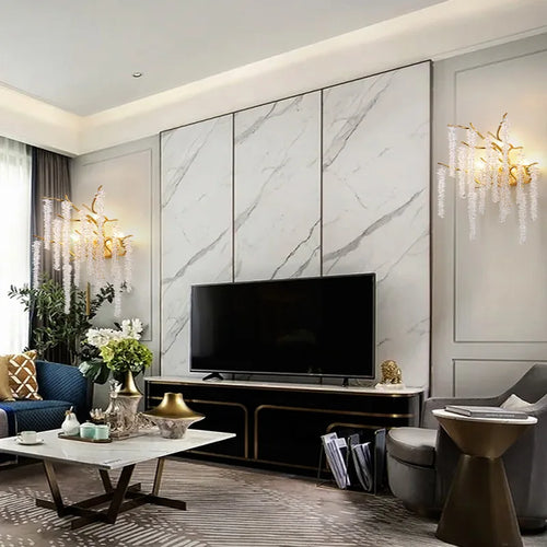 applique murale led moderne en cristal branches de fleurs design art déco - vue 2 sur 10