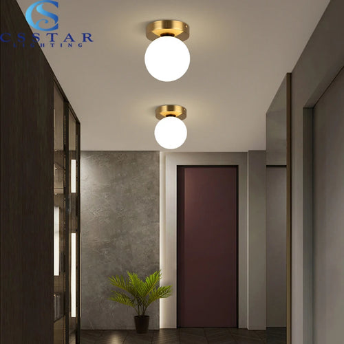 Nordique Simple moderne rond boule de verre plafonnier salon éclairage couloir plafonnier chambre lampe lumière LED - vue 7 sur 9