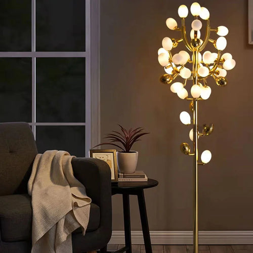 Nordic modern grape design LED floor lamp, gold G9 bulb, dining room, bedroom, sofa, white glass, home decoration floor lamp - vue 3 sur 7