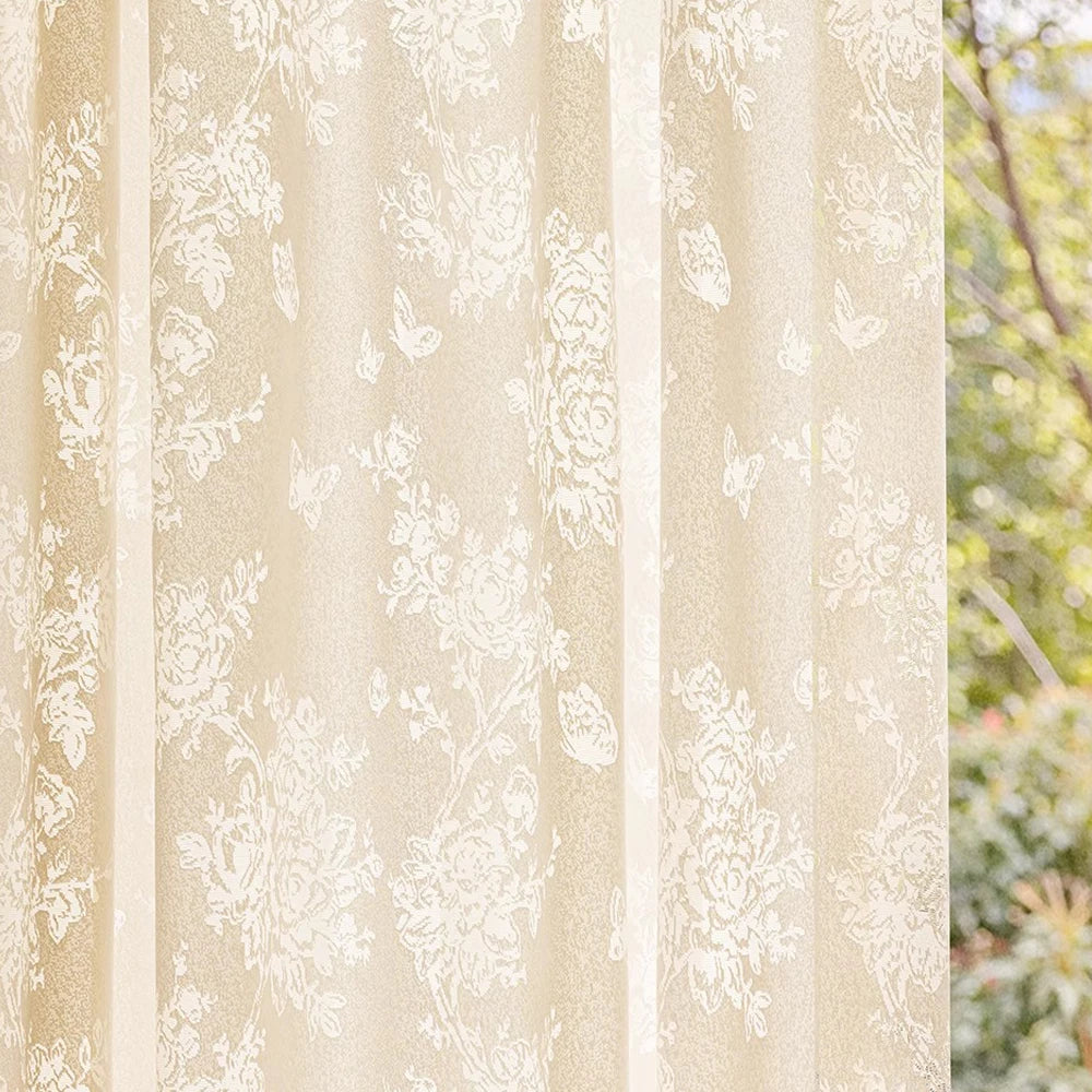 Voilage tulle floral romantique pour salon chambre fenetre - vue 4 sur 8