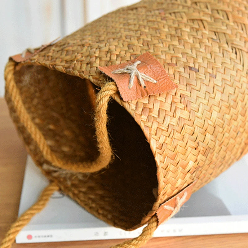panier de rangement en jonc de mer naturel pour décorations variées - vue 4 sur 7