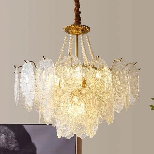 Plafonnier LED suspendu en perles de crème au design moderne - vue 3 sur 23