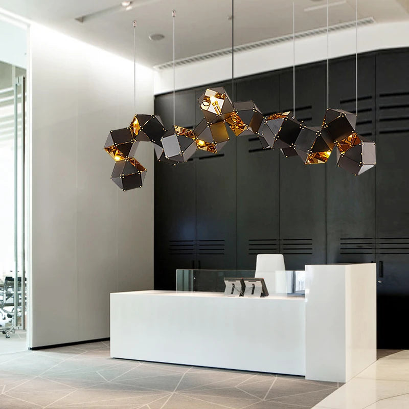 Modern luxury creative LED dining room chandelier New cube art living room decorated kitchen, meeting room hanging chandelier - vue 4 sur 14