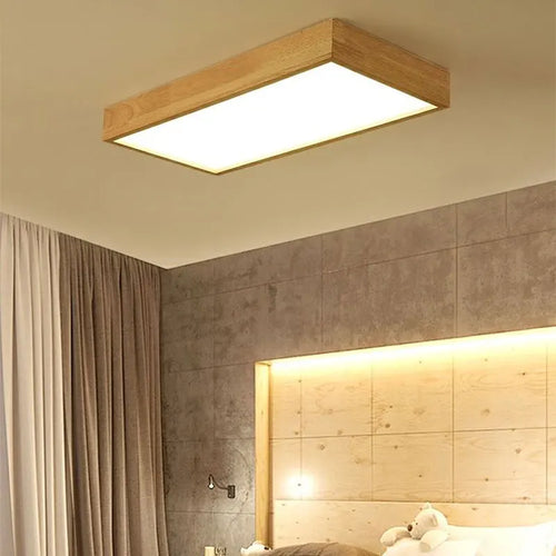 lampe de plafond led minimaliste moderne en bois carrée - vue 4 sur 9