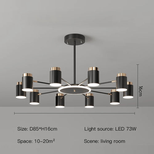 lustre moderne en design simple noir et or - vue 10 sur 9