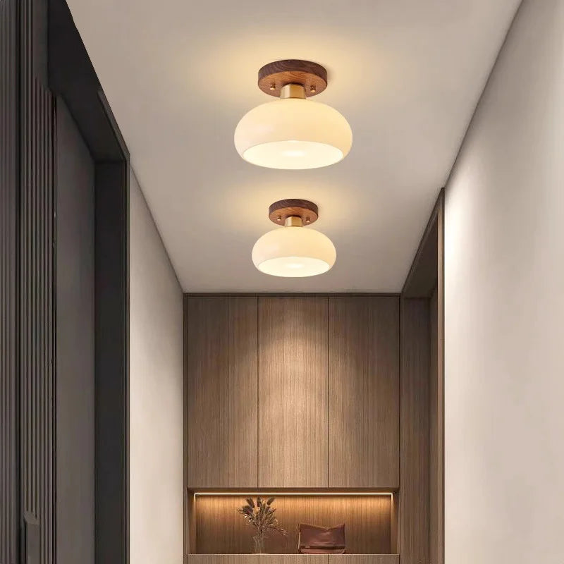 Walnut Wood Ceiling Light Fixture, Modern Wabi-Sabi Style, Grass Led Ceiling Lamp for Hallway, Entryway, Kitchen, Foyer - vue 4 sur 7