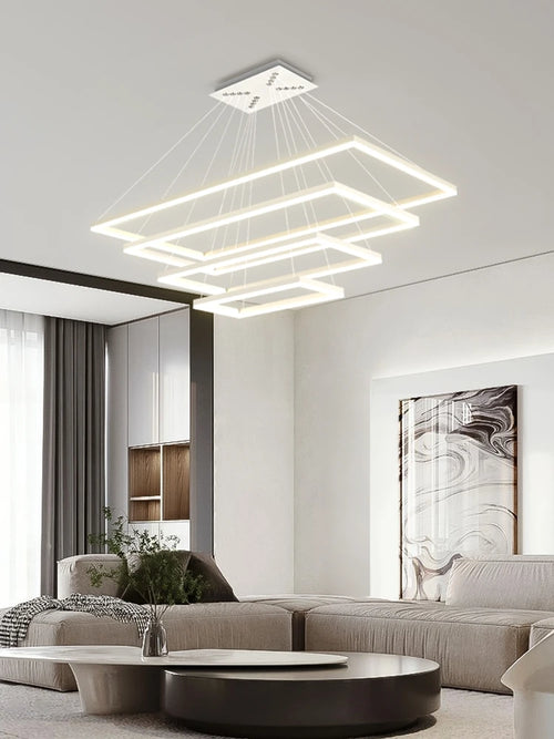 lustre led en aluminium fantaisie avec éclairage rectangulaire suspendu - vue 2 sur 11
