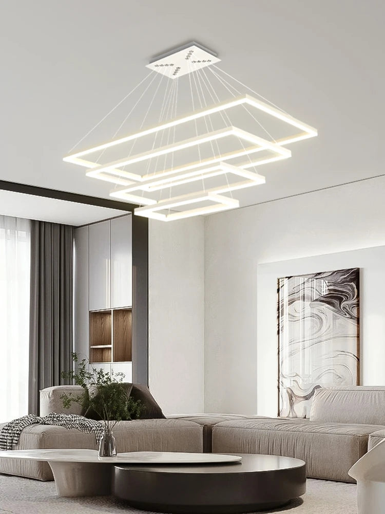 lustre led en aluminium fantaisie avec éclairage rectangulaire suspendu - vue 1 sur 11