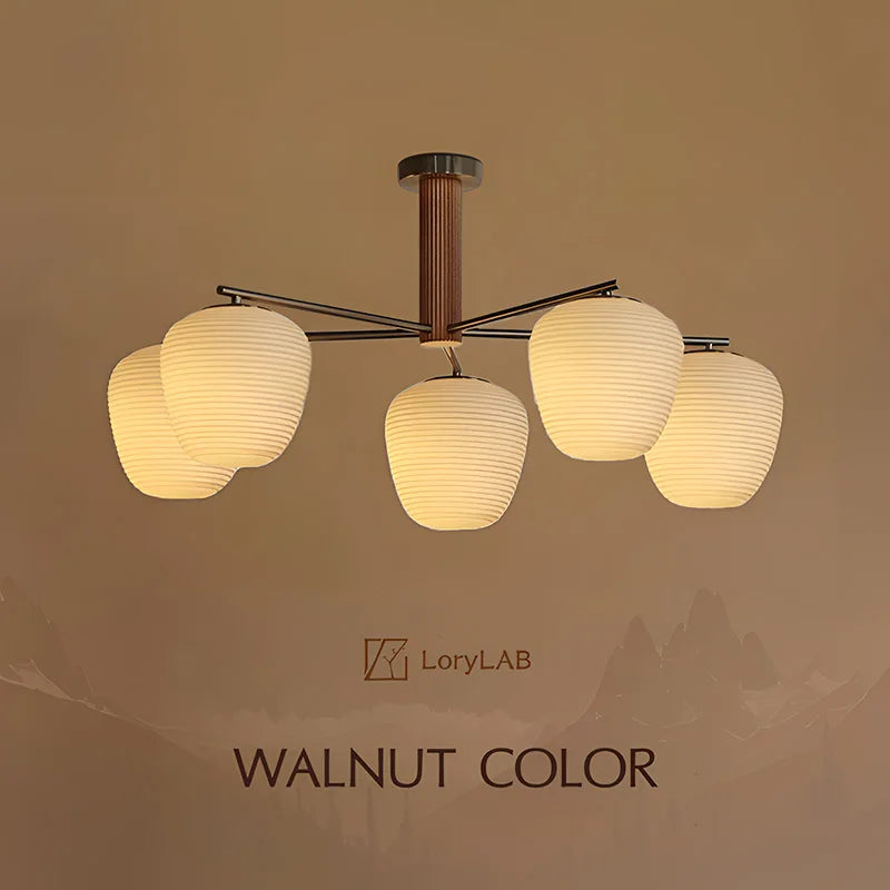 Walnut Wood Brass Fruit Glass, Wabi-sabi Modern Simple style, Chandelier light for Living room, Bedroom, Dining room, Study - vue 1 sur 12