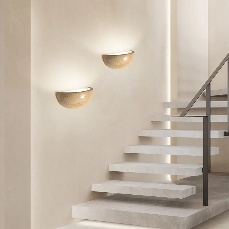 applique murale led rétro semi-circulaire en travertin naturel pour décoration - vue 4 sur 9