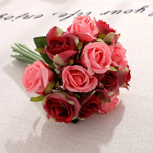 bouquet de roses artificielles en soie décoration florale pour table - vue 12 sur 15