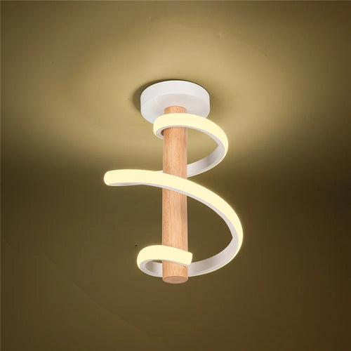 plafonnier led ondulé en bois design moderne long tube décoratif - vue 2 sur 10