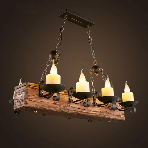 Lustre rétro en bois massif pour salle à manger Bar LOFT bois diverses formes Suspension décor intérieur Luminaire - vue 5 sur 24