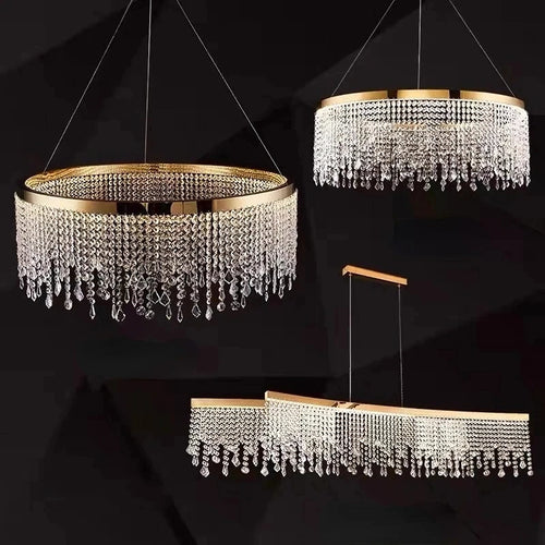 lustre moderne en cristal design circulaire éclairage de luxe suspendu - vue 5 sur 9