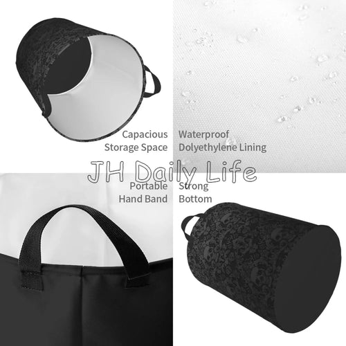 panier à linge rond gothique pliable avec tête de mort - vue 4 sur 7