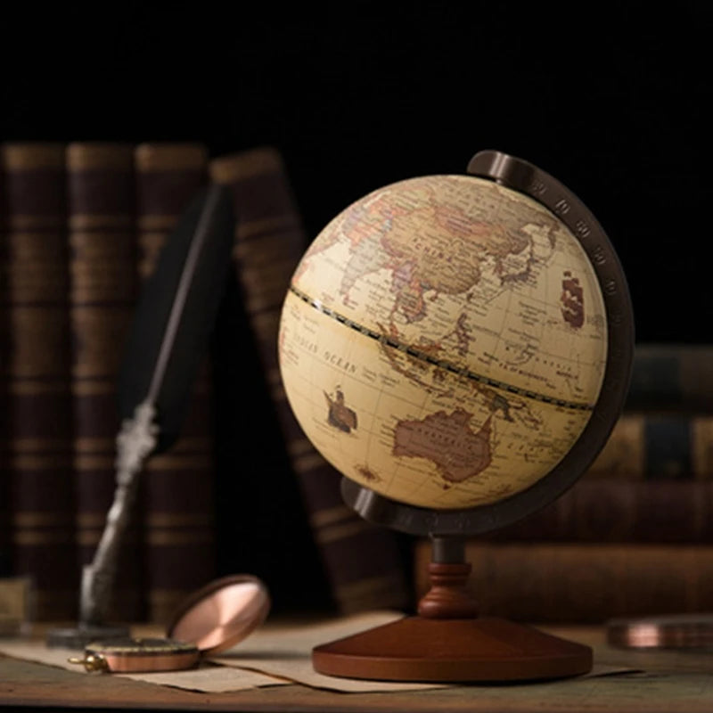 globe terrestre en bois vintage avec support pour étudiants - vue 6 sur 7