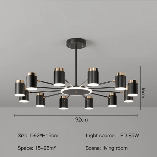 lustre moderne en design simple noir et or
