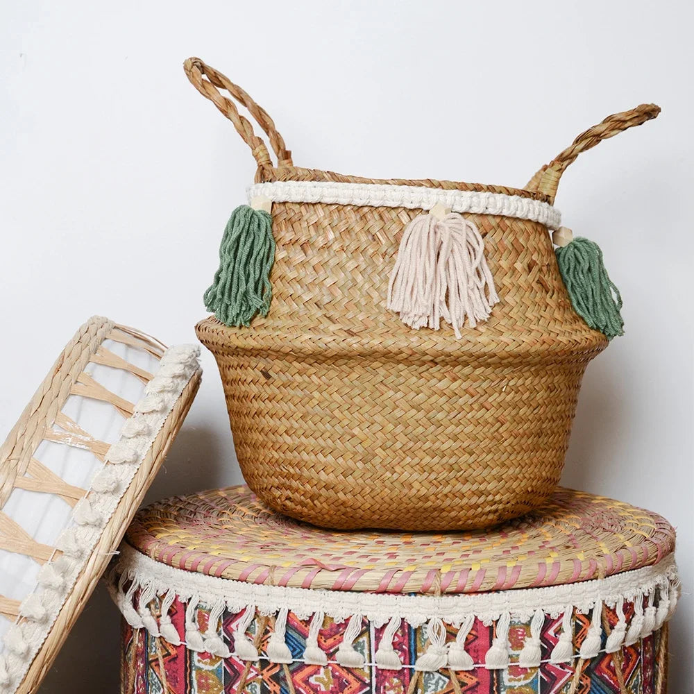 panier tissé en jonc de mer pour rangement décoratif - vue 2 sur 7