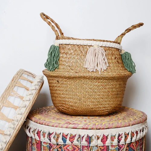 panier tissé en jonc de mer pour rangement décoratif - vue 2 sur 7