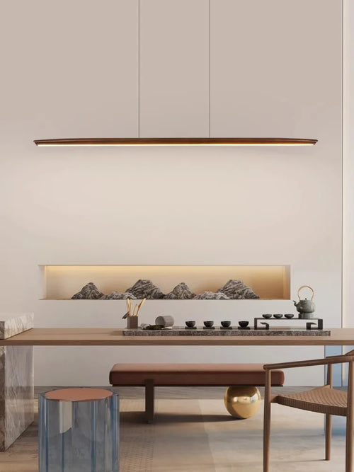 suspension led longue en bois massif moderne - vue 3 sur 15