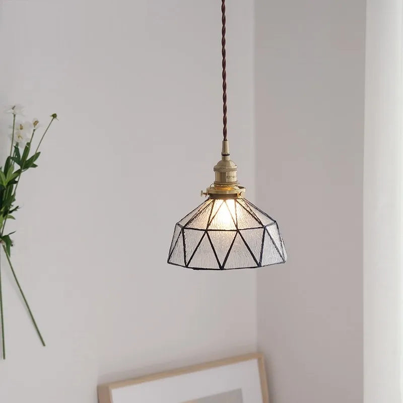 suspension design nordique vintage en laiton et verre - vue 5 sur 9