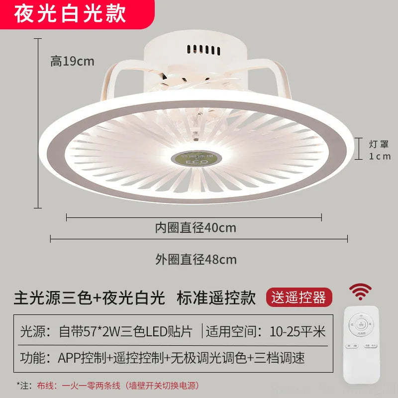 110V / 220V Nordic Simple Bedroom Ceiling Fan Lamp Invisible Restaurant Living Room Children's Room Intelligent Fan Home Decor - vue 6 sur 13