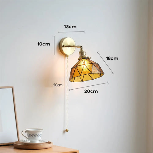 applique murale led style nordique abat-jour en verre et cuivre avec interrupteur - vue 9 sur 9
