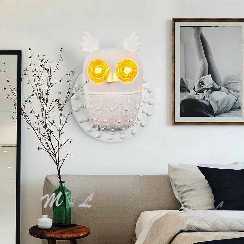 applique murale hibou créative en résine à LED - vue 8 sur 8