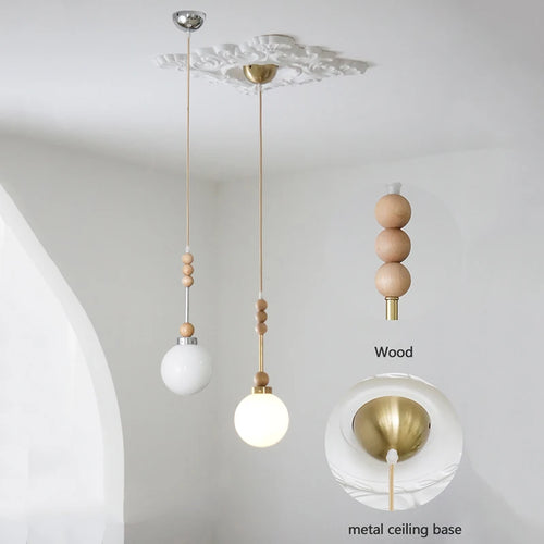 suspension vintage en verre et bois led - vue 6 sur 7