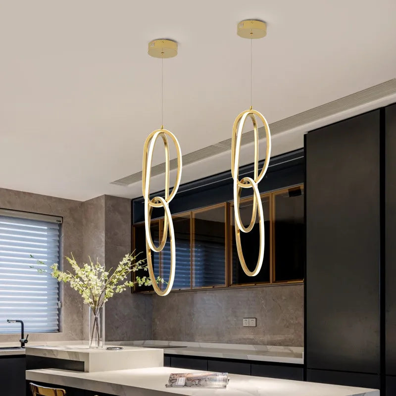Modern Creative Stainless Steel Led Dining Room Chandelier Golden Staircase Living Room Light, Hanging Chandelier In Bedroom - vue 3 sur 11