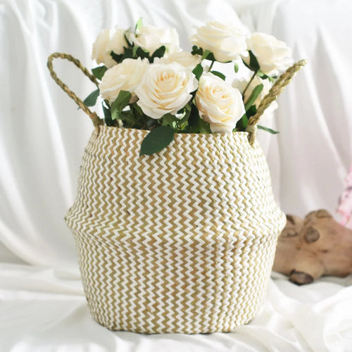 panier pliable en paille d'algues pour rangement et décoration intérieure - vue 3 sur 7