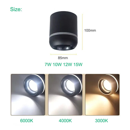 New dimmable LED Downlight ceiling light 7W 9W 12W 15W Nordic surface mounted COB spotlight, indoor background wall lighting - vue 6 sur 8