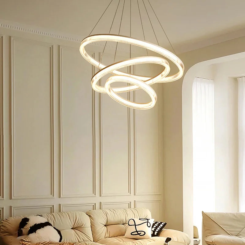 Modern Nordic LED Chandeliers For Living Rooms, Bedrooms, Restaurants, Kitchens, Chandeliers, White Circular 3-ring Design - vue 3 sur 10