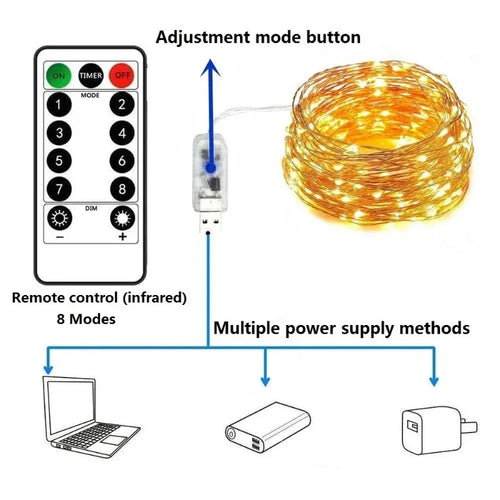 guirlande lumineuse led avec télécommande 8 modes décoration festive - vue 3 sur 13